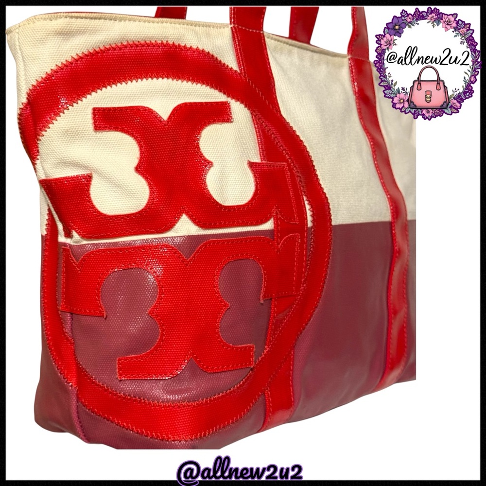 Tory Burch BEACH Red and Pink Colorblock Gorgeous Tote - Picture 8 of 15